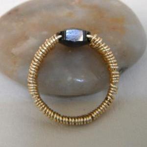 Faceted Black Zircon Wire Weaved Ring