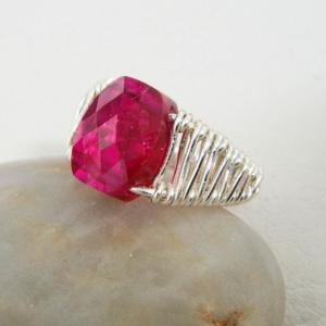 Faceted Red Zircon Wire Weaved Ring