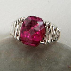 Faceted Red Zircon Wire Weaved Ring