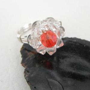 Wire Wrapped Orange Heart Swarovski Crystal Flower..