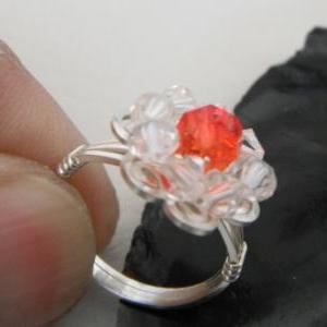 Wire Wrapped Orange Heart Swarovski Crystal Flower..